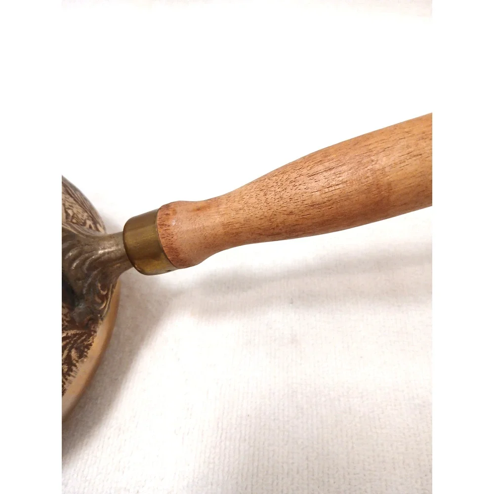 Exotic Copper Sauce Pot Wood Handle Hammered Design Fondue Party Vintage Patina